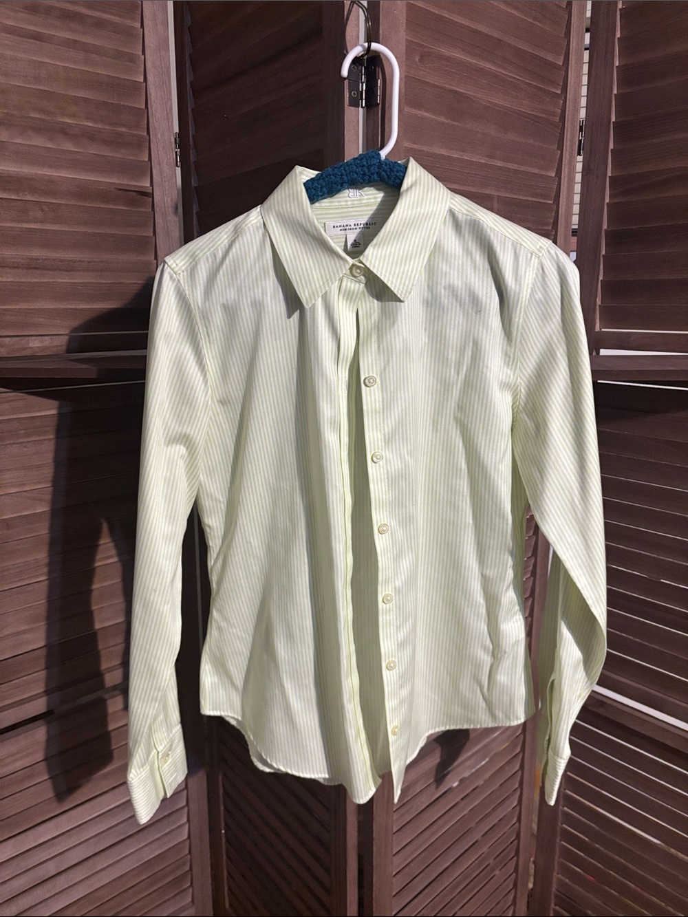 Banana Republic green & white stripe shirt